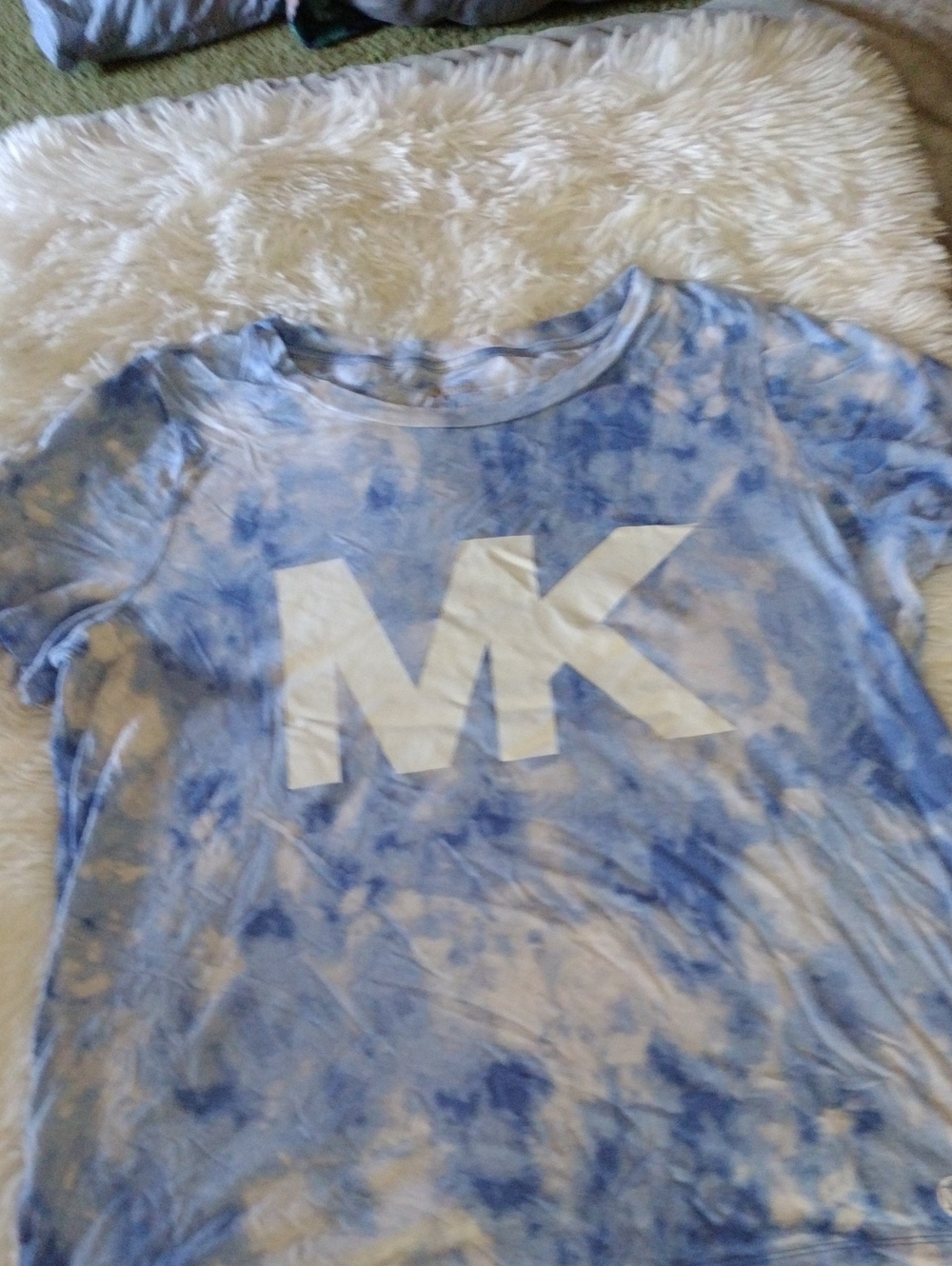 Michael Kors Woman's Light Blue Tie-Dye MK Logo Tee